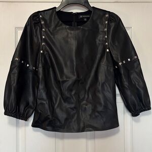 INC Faux leather and studded long sleeved top